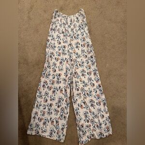 Wide-Leg Floral Jumpsuit in Blush with Navy Accents